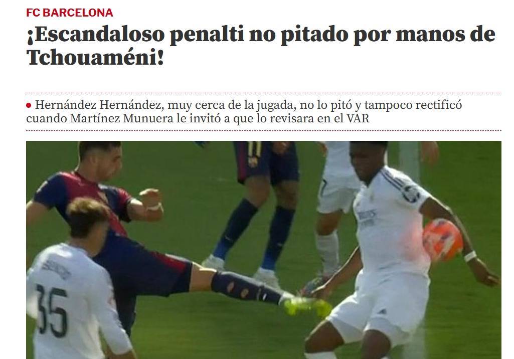 皇冠信用网会员开户_世体:令人震惊的判罚皇冠信用网会员开户!琼阿梅尼手球是明显点球 他应该2黄被罚下